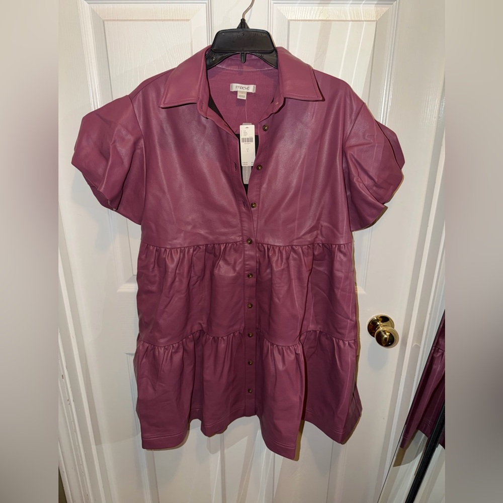 Anthropologie Bettina Faux Leather Mini Shirt Dress by Maeve